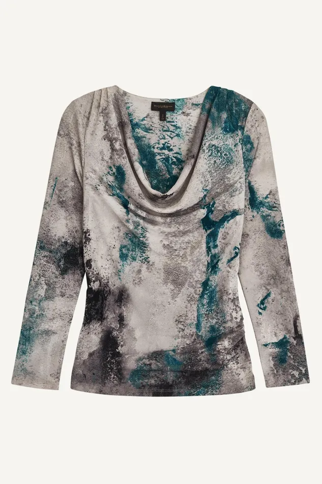 Women Sweaters And Tops Donna Karan PRINT DRAPE FRONT TOP Peacock Blue