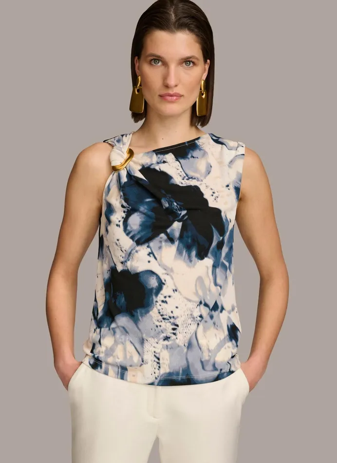 Women Sweaters And Tops Donna Karan PRINTED HARDWARE SHOULDER TOP Tidecream