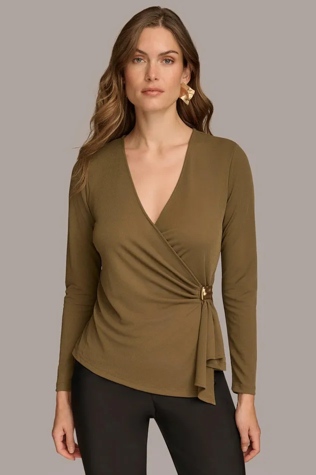 Women Sweaters And Tops Donna Karan V NECK TOP WITH HARDWARE Beech