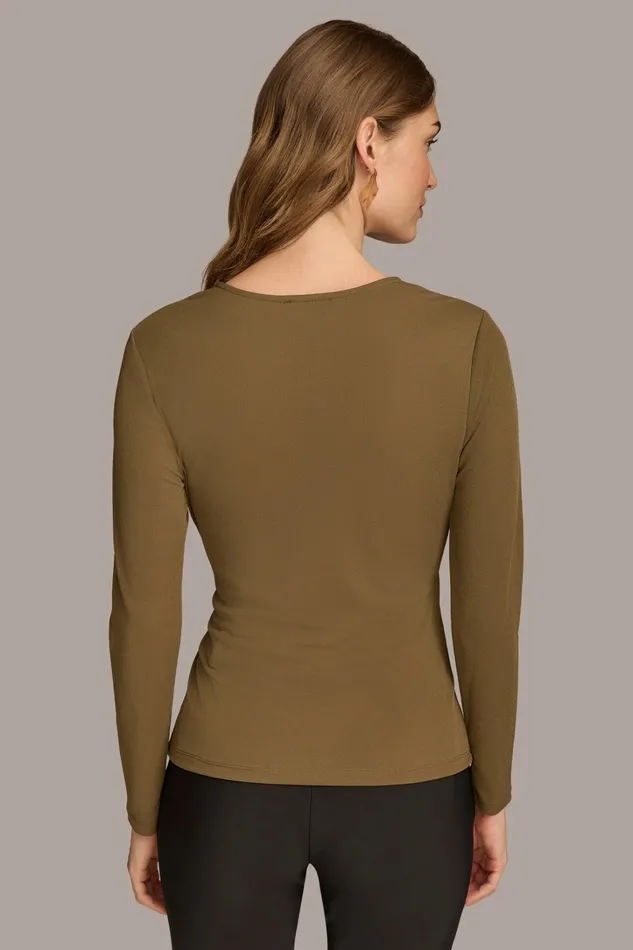 Women Sweaters And Tops Donna Karan V NECK TOP WITH HARDWARE Beech