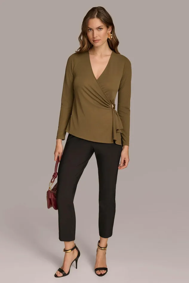 Women Sweaters And Tops Donna Karan V NECK TOP WITH HARDWARE Beech