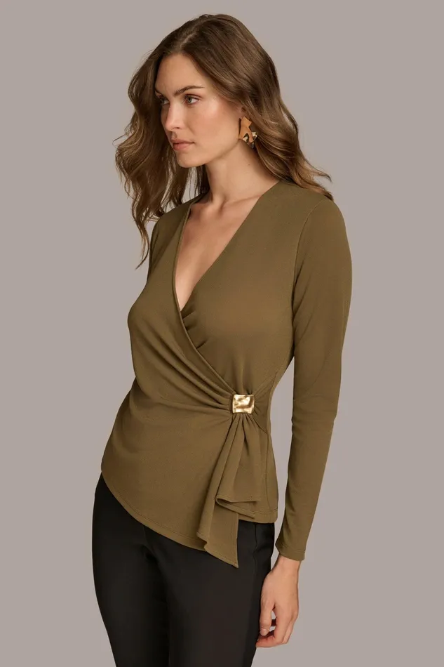 Women Sweaters And Tops Donna Karan V NECK TOP WITH HARDWARE Beech