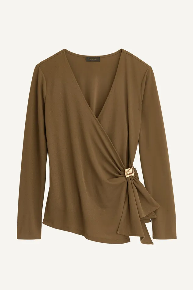 Women Sweaters And Tops Donna Karan V NECK TOP WITH HARDWARE Beech