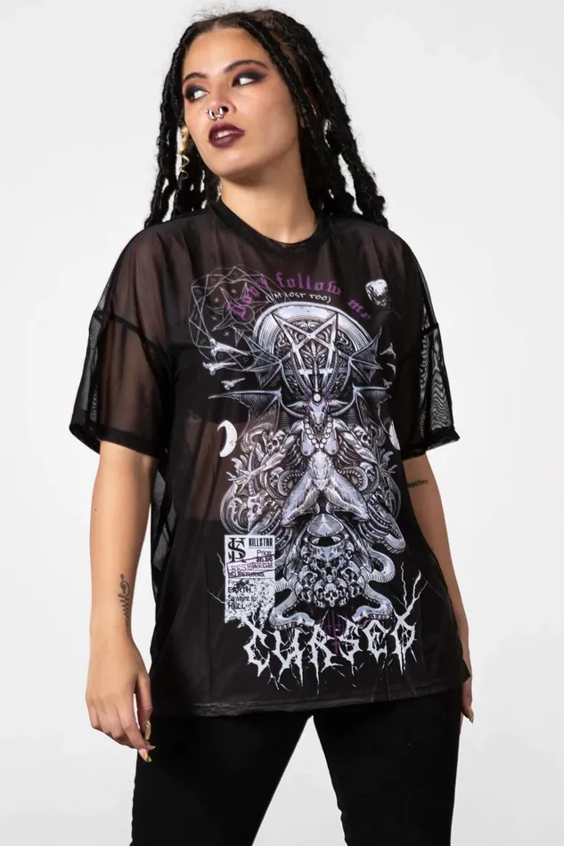 Women TShirts and Vests Killstar Cursed Mesh Boyfriend Top