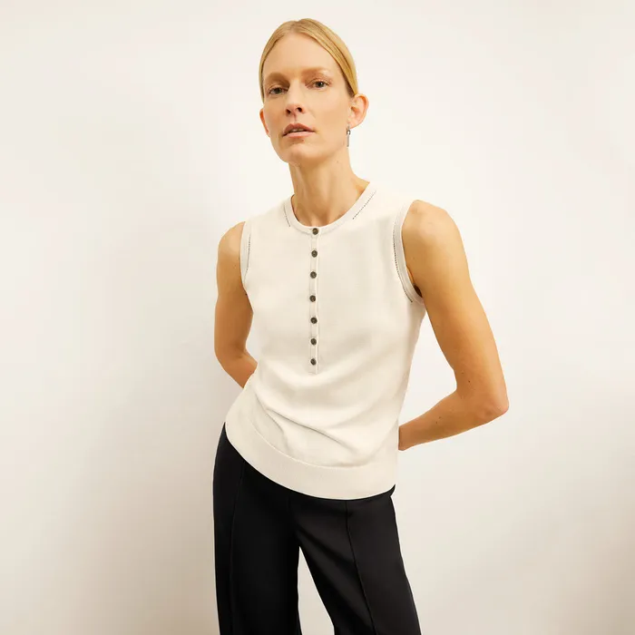 Women The Crimmins Pointelle Tank 8211 Cotton Silk Knit Ivory Sweaters M M LaFleur