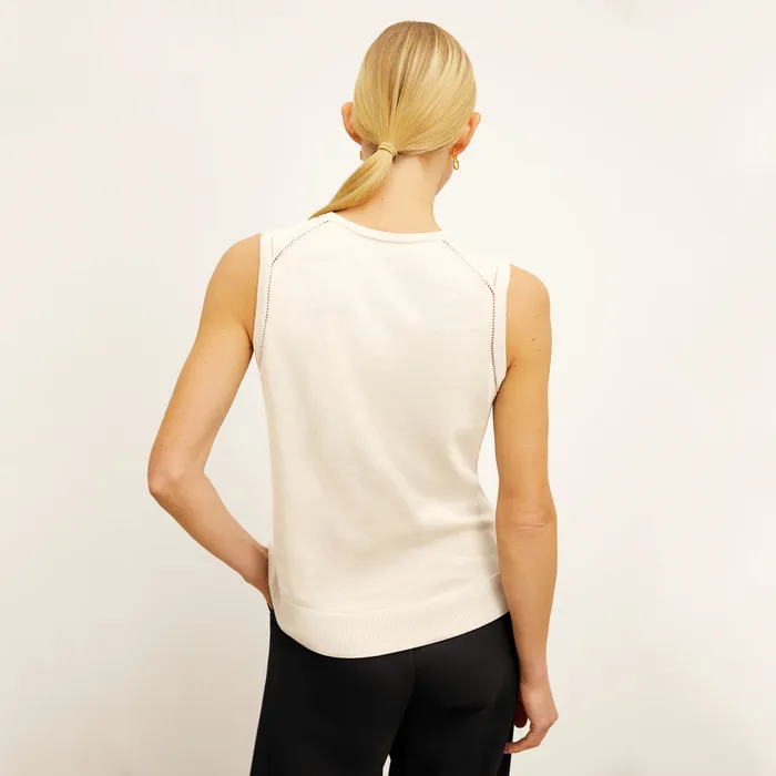 Women The Crimmins Pointelle Tank 8211 Cotton Silk Knit Ivory Sweaters M M LaFleur
