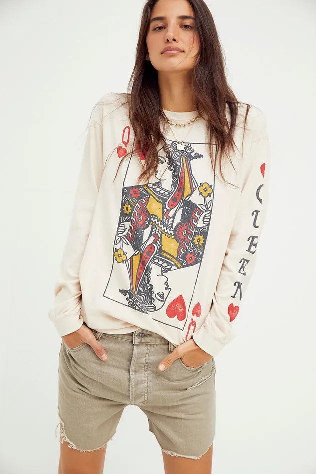 Women Tops Free People Queen Of Hearts Oversized Long Sleeve Sand