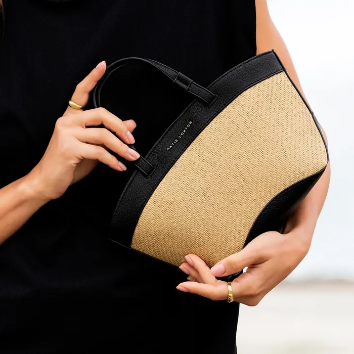 Women Tote Bags Katie Loxton Riviera Raffia Mini Tote Bag In Black