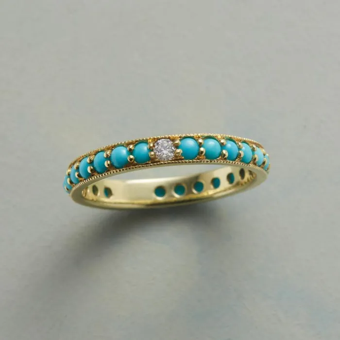 Women Turquoise And Diamond Band Sundance Catalog Rings