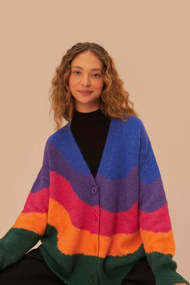 Women Vintage Waves Multicolor Knit Cardigan Vintage Waves Multicolor FARM Rio Cardigans