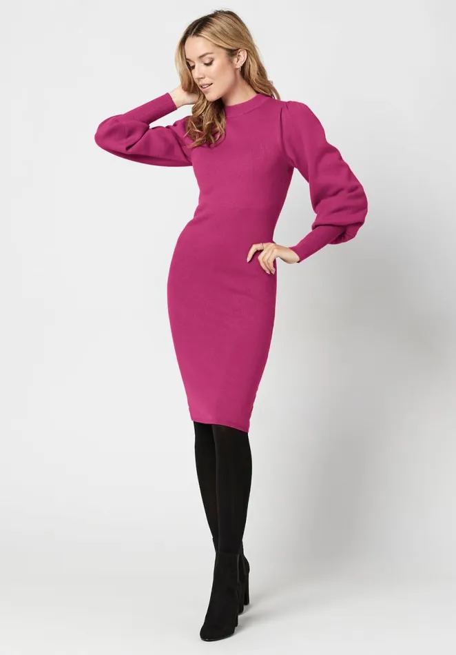 Women Voluminous Sleeve Tyra Sweater Dress Fuchsia Buffalo David Bitton Dresses and Jumpsuits Women Voluminous Sleeve Tyra Sweater Dress Fuchsia Buffalo David Bitton Dresses and Jumpsuits