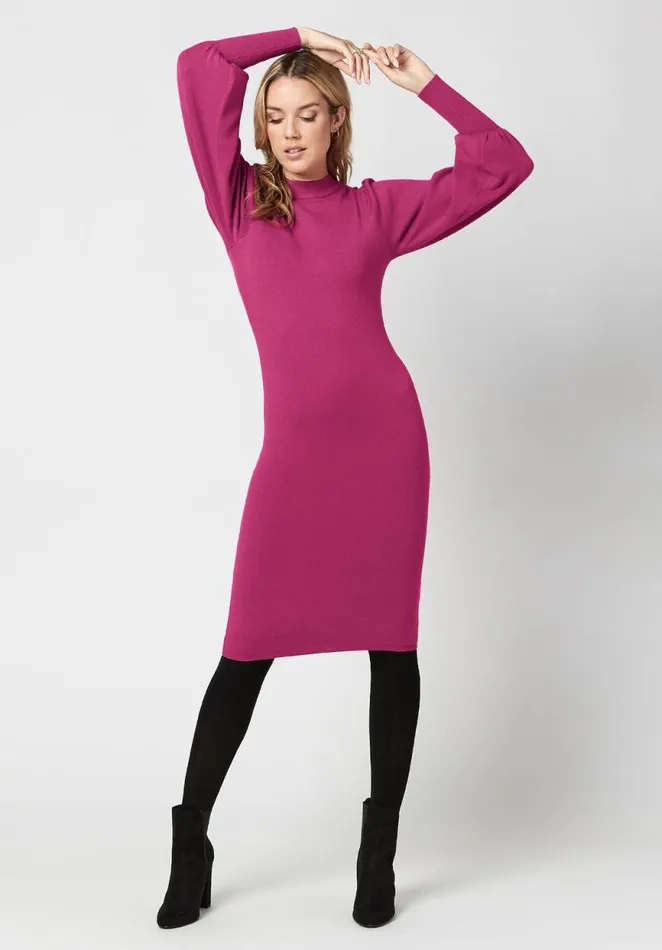 Women Voluminous Sleeve Tyra Sweater Dress Fuchsia Buffalo David Bitton Dresses and Jumpsuits