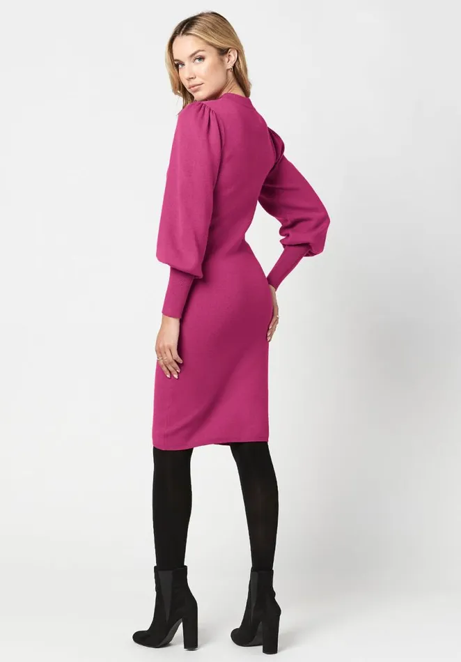 Women Voluminous Sleeve Tyra Sweater Dress Fuchsia Buffalo David Bitton Dresses and Jumpsuits