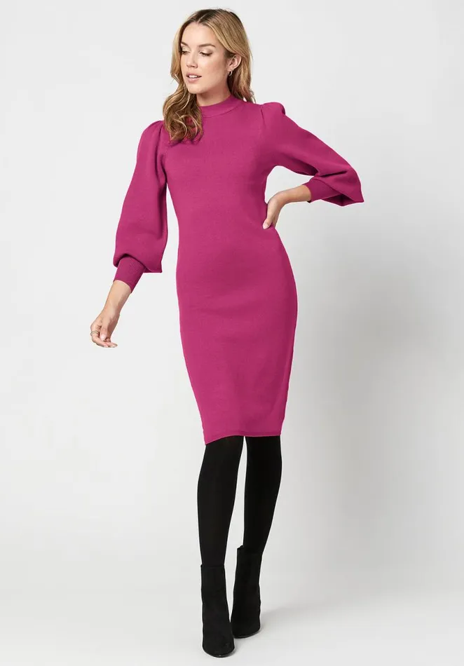 Women Voluminous Sleeve Tyra Sweater Dress Fuchsia Buffalo David Bitton Dresses and Jumpsuits
