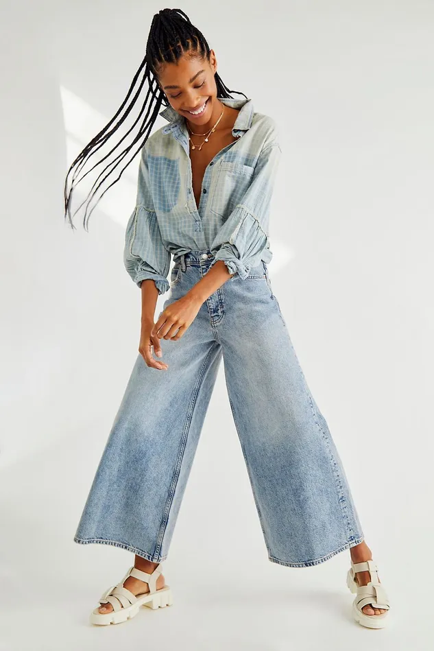 Women WideLeg Jeans Free People Landry Wide Leg Jeans Mabel Blue