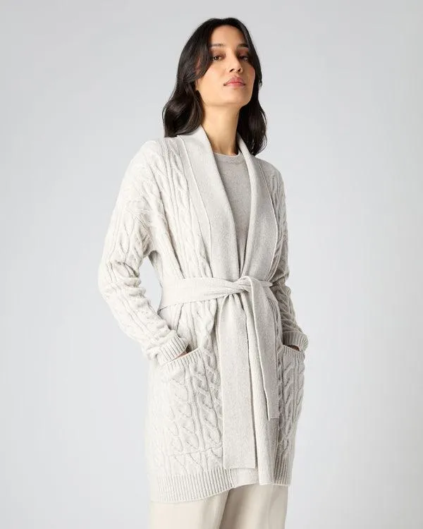 Women Women039s Cable Belted Cashmere CardiganIn Pebble Grey Pebble Grey NPeal Cardigans