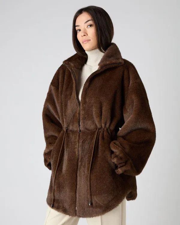 Women Women039s Faux Mink Waisted CoatIn Brown Brown NPeal Coats and Jackets