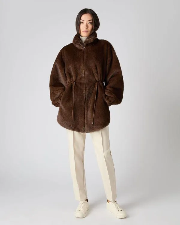 Women Women039s Faux Mink Waisted CoatIn Brown Brown NPeal Coats and Jackets