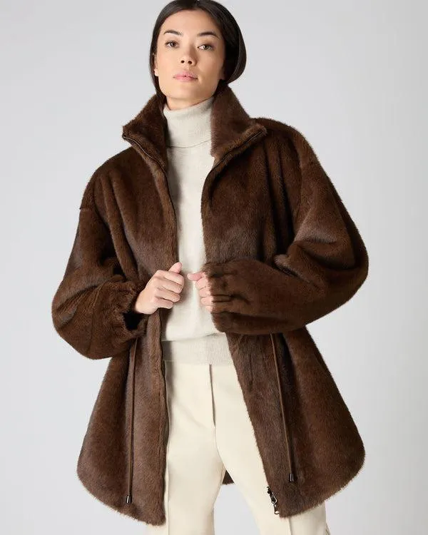 Women Women039s Faux Mink Waisted CoatIn Brown Brown NPeal Coats and Jackets