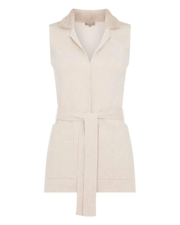 Women Women039s Notch Neck Fur Trim Cashmere GiletIn Heather Beige Brown Heather Beige Brown NPeal Gilets