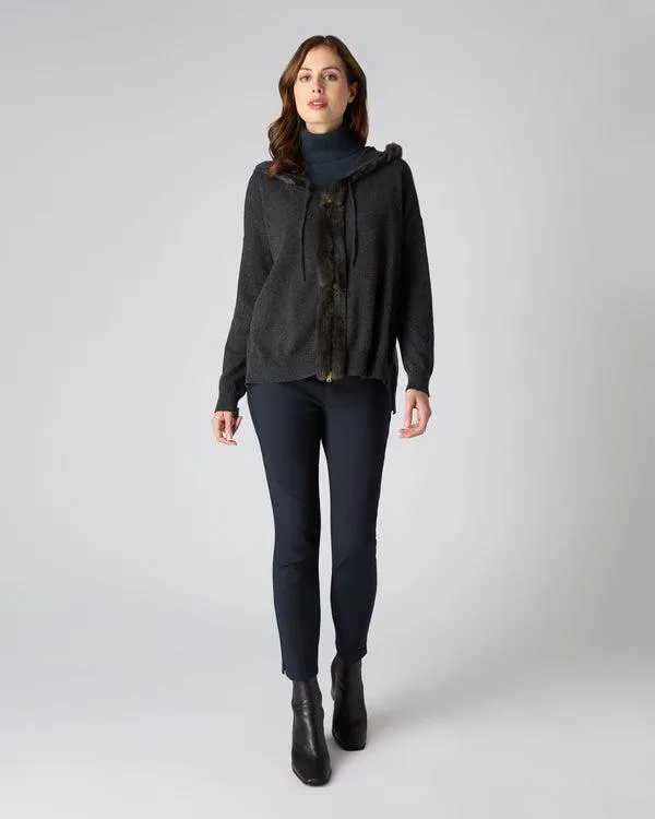 Women Women039s Rex Fur Trim HoodieIn Dark Charcoal Grey Dark Charcoal Grey NPeal Hoodies