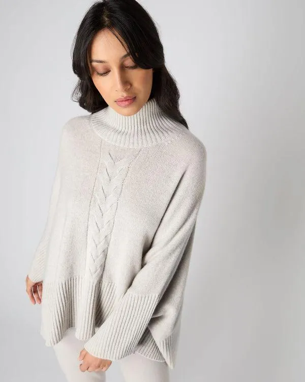 Women Women039s Rib Sleeved Cable Cashmere SweaterIn Pebble Grey Pebble Grey NPeal Turtle Necks