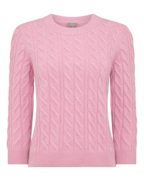 Women Women039s Round Neck Cable Cashmere SweaterIn Burano Pink Burano Pink NPeal Round Necks