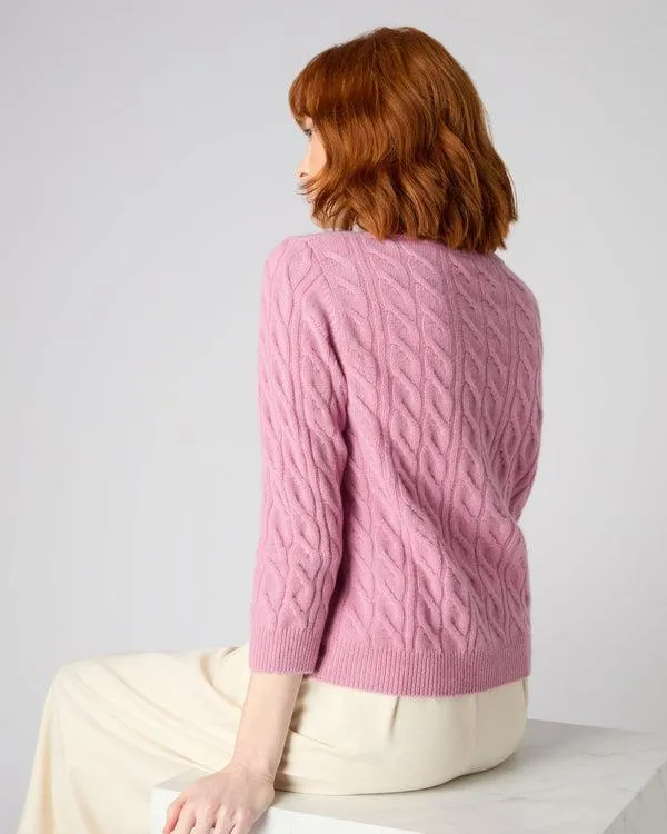 Women Women039s Round Neck Cable Cashmere SweaterIn Burano Pink Burano Pink NPeal Round Necks