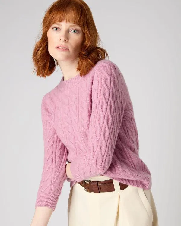 Women Women039s Round Neck Cable Cashmere SweaterIn Burano Pink Burano Pink NPeal Round Necks