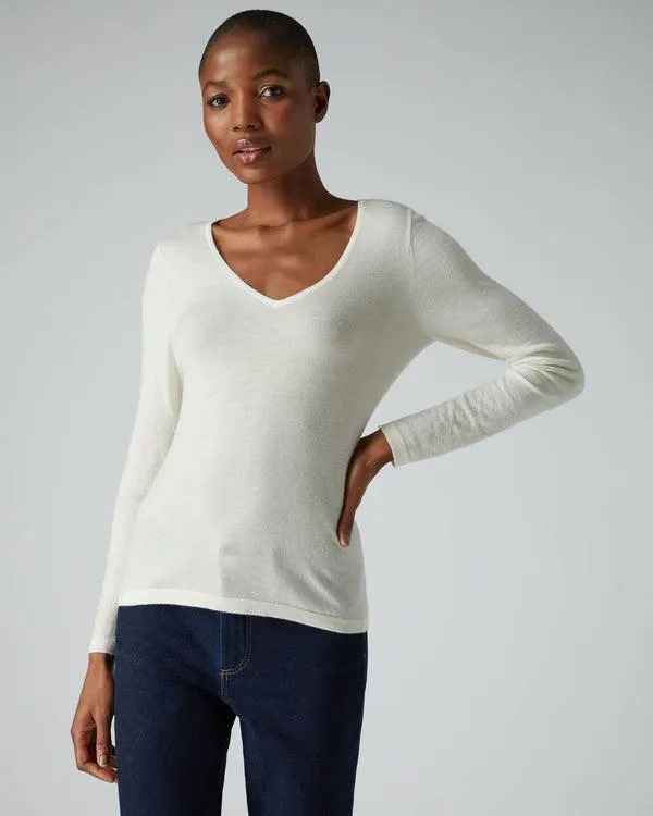 Women Women039s Superfine V Neck Cashmere SweaterIn New Ivory White New Ivory White NPeal Tops and Tshirts