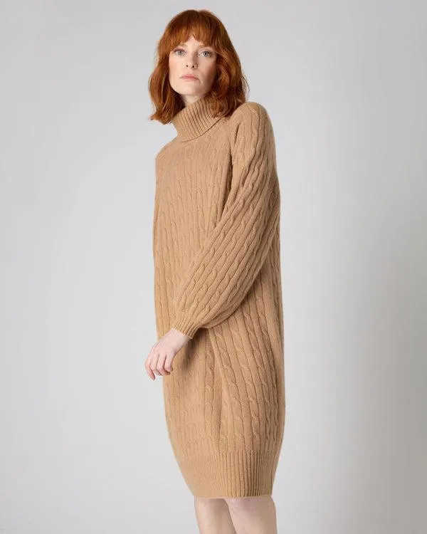 Women Women039s Turtle Neck Cable Cashmere DressIn Sahara Brown Sahara Brown NPeal Dresses and Skirts