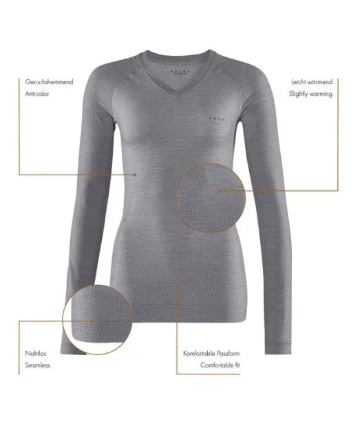 Women Women Long Sleeve Shirt WoolTech Light Grey FALKE Long Sleeve Shirts
