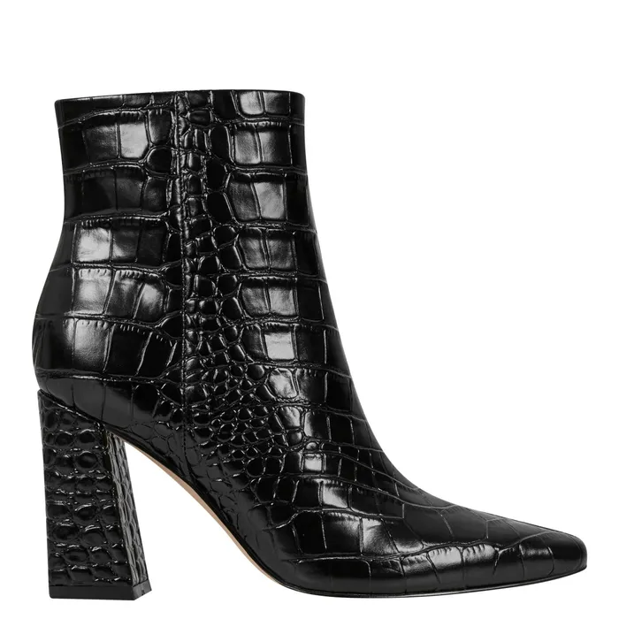 Women Yanara Heeled Bootie Black Croco Leather Marc Fisher Booties