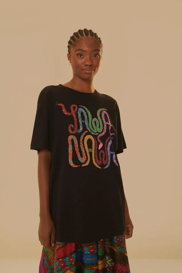 Women Yawanawa Relaxed TShirt Black FARM Rio Tshirts