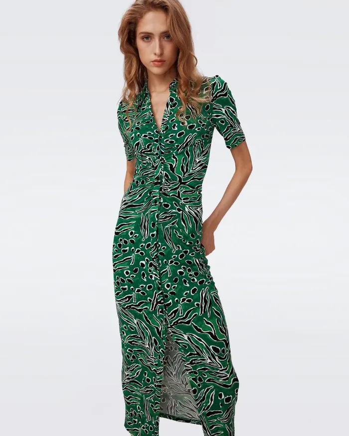 Women Zoey Dress Huge Water Tiger Green DVF Dresses