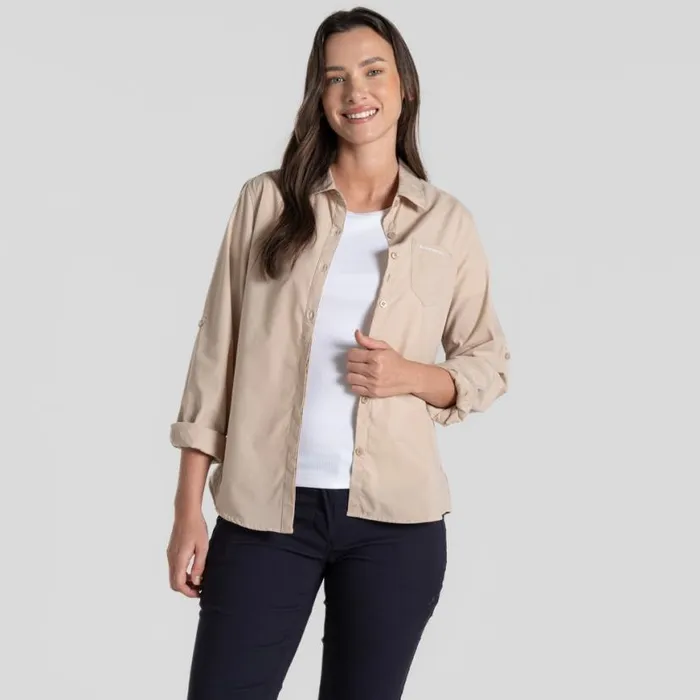 Womens Long Sleeve Craghoppers Kiwi II Long Sleeved Shirt Desert Sand
