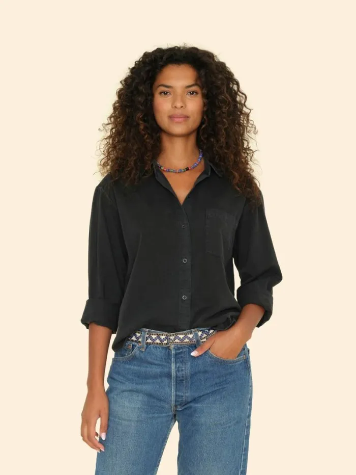 Xirena Washed Black Asher Twill Shirt Women Shirts