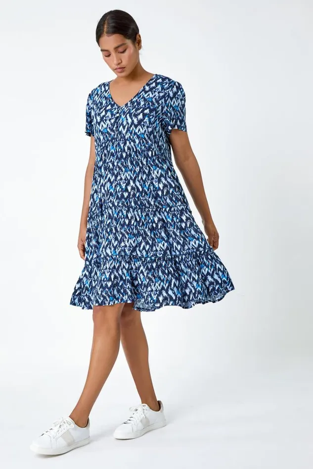 Zig Zag Pocket Tiered Smock Dress Women Roman Dresses
