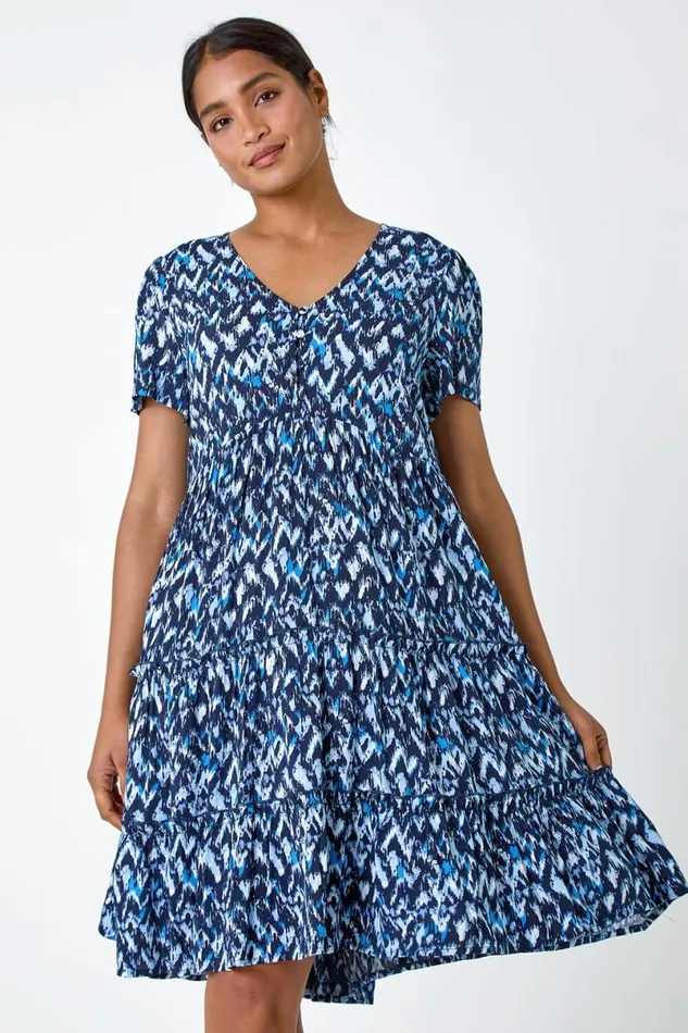 Zig Zag Pocket Tiered Smock Dress Women Roman Dresses