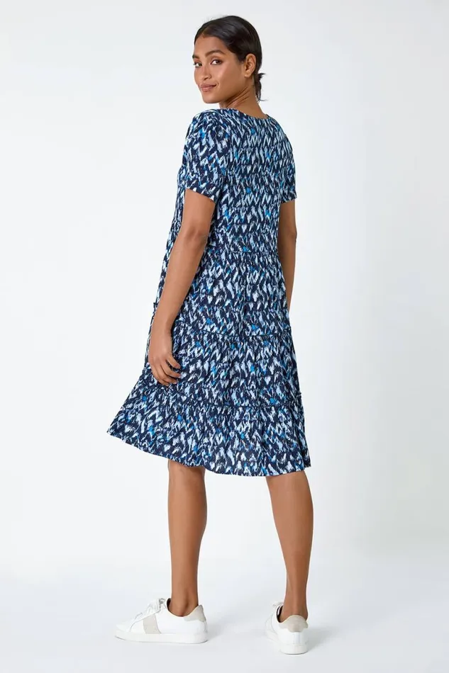 Zig Zag Pocket Tiered Smock Dress Women Roman Dresses